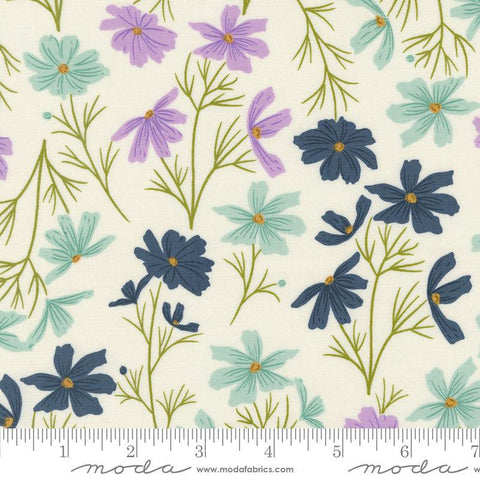 Image of the Seaglass Summer Cottage Oyster quilting cotton fabric by Moda Fabrics. Features flowers on a cream background. Cute Little Fabric Shop