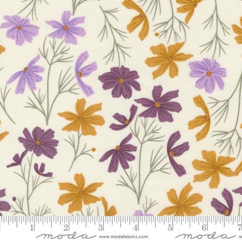 Image of the Seaglass Summer Cottage Oyster Sunshine quilting cotton fabric by Moda Fabrics. Features flowers on a cream background. Cute Little Fabric Shop