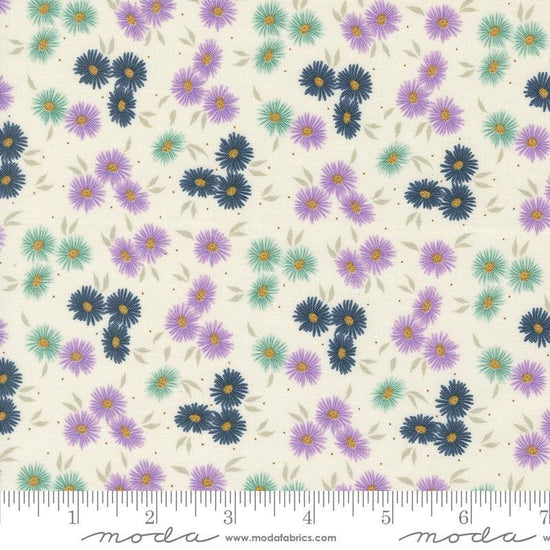 Image of the Seaglass Summer Beach Oyster quilting cotton fabric by Moda Fabrics. Features flowers on a cream background. Cute Little Fabric Shop