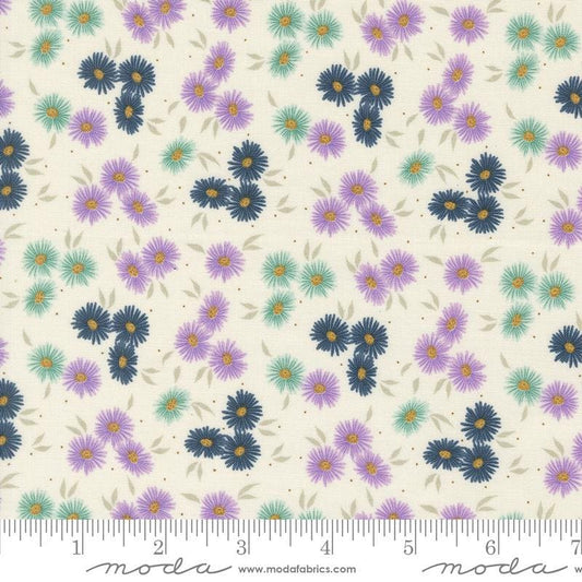 Image of the Seaglass Summer Beach Oyster quilting cotton fabric by Moda Fabrics. Features flowers on a cream background. Cute Little Fabric Shop