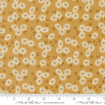 Image of the Seaglass Summer Beach Sunshine quilting cotton fabric by Moda Fabrics. Features flowers on a yellow background. Cute Little Fabric Shop