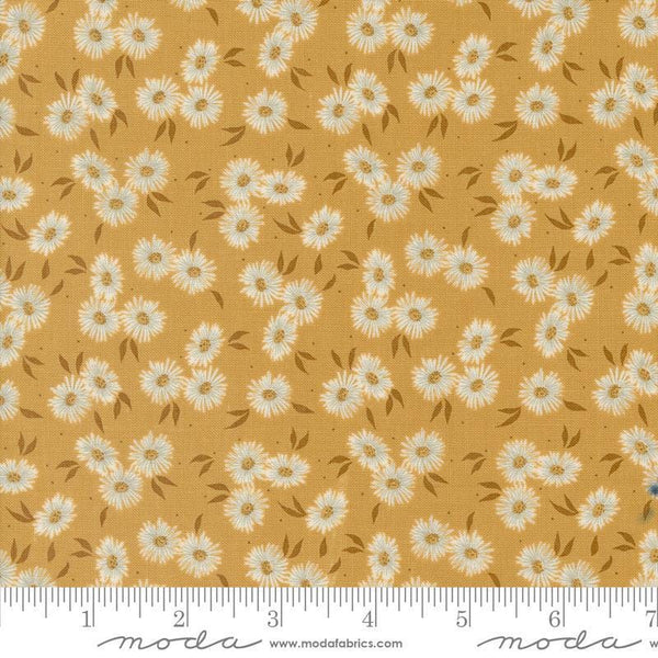 Image of the Seaglass Summer Beach Sunshine quilting cotton fabric by Moda Fabrics. Features flowers on a yellow background. Cute Little Fabric Shop