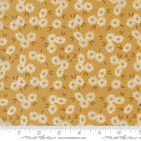 Image of the Seaglass Summer Beach Sunshine quilting cotton fabric by Moda Fabrics. Features flowers on a yellow background. Cute Little Fabric Shop