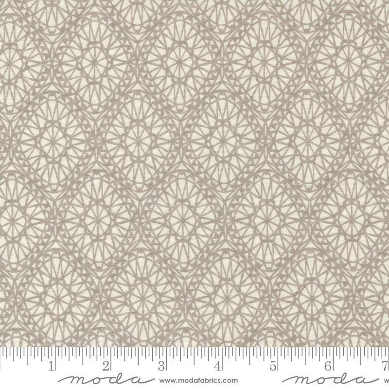 Image of the Seaglass Summer Picnic Sandstone quilting cotton fabric by Moda Fabrics. Features damask on a cream background. Cute Little Fabric Shop