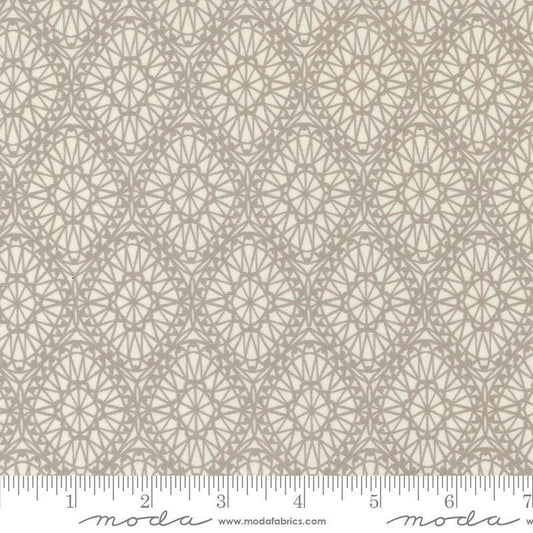 Image of the Seaglass Summer Picnic Sandstone quilting cotton fabric by Moda Fabrics. Features damask on a cream background. Cute Little Fabric Shop