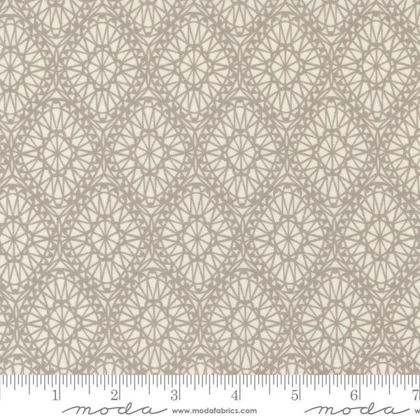 Image of the Seaglass Summer Picnic Sandstone quilting cotton fabric by Moda Fabrics. Features damask on a cream background. Cute Little Fabric Shop