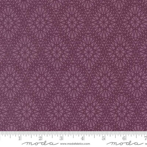Image of the Seaglass Summer Picnic Beach Plum quilting cotton fabric by Moda Fabrics. Features damask on a purple background. Cute Little Fabric Shop