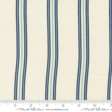 Image of the Seaglass Summer Stripes Oyster quilting cotton fabric by Moda Fabrics. Features stripes on a cream background. Cute Little Fabric Shop