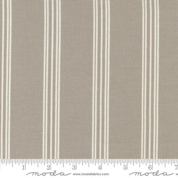 Image of the Seaglass Summer Stripes Sandstone quilting cotton fabric by Moda Fabrics. Features stripes on a tan background. Cute Little Fabric Shop