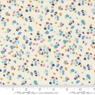 Image of the Seaglass Summer Pebble Oyster quilting cotton fabric by Moda Fabrics. Features shapes on a cream background. Cute Little Fabric Shop