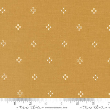Image of the Seaglass Summer Cross Sunshine quilting cotton fabric by Moda Fabrics. Features crosses on a yellow background. Cute Little Fabric Shop