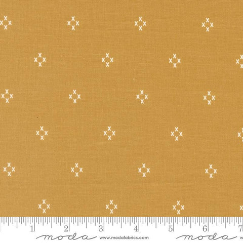 Image of the Seaglass Summer Cross Sunshine quilting cotton fabric by Moda Fabrics. Features crosses on a yellow background. Cute Little Fabric Shop