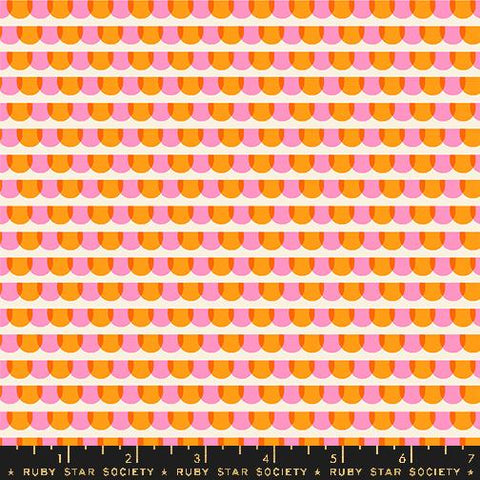 Image of the Animal Animal Tiles Flamingo quilting cotton fabric by Ruby Star Society for Moda Fabrics. Features tiles on a coral background. Cute Little Fabric Shop