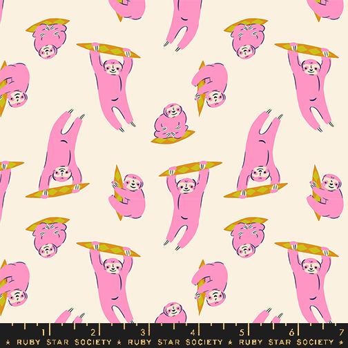 Image of the Animal Animal Sloth Natural quilting cotton fabric by Ruby Star Society for Moda Fabrics. Features sloths on a cream background. Cute Little Fabric Shop