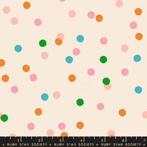 Image of the Carousel Dots Natural quilting cotton fabric by Ruby Star Society for Moda Fabrics. Features dots on a cream background. Cute Little Fabric Shop