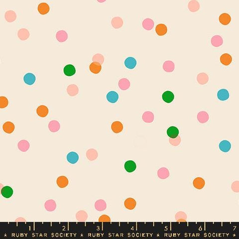 Image of the Carousel Dots Natural quilting cotton fabric by Ruby Star Society for Moda Fabrics. Features dots on a cream background. Cute Little Fabric Shop