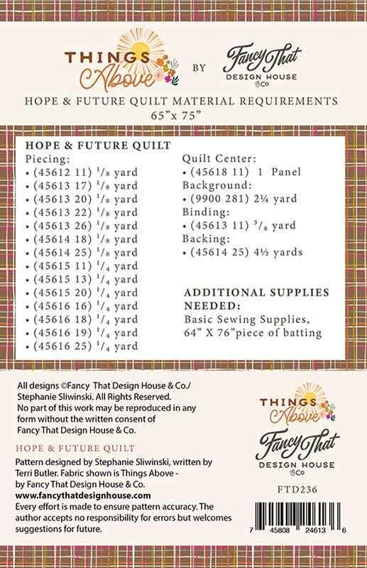 Image of the Hope & Future Quilt Pattern by Fancy That Design House and Co for Moda Fabrics. Features the fabric requirements.
Cute Little Fabric Shop