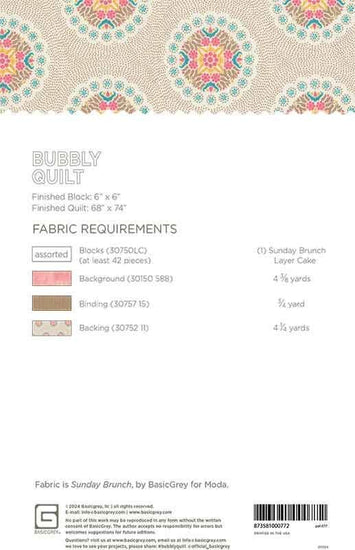 Image of the 
Bubbly quilt pattern by BasicGrey for Moda Fabrics. Features the fabric requirements.
Cute Little Fabric Shop