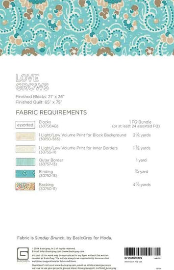 Image of the 
Love Grows quilt pattern by BasicGrey for Moda Fabrics. Features the fabric requirements.
Cute Little Fabric Shop