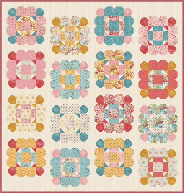 Image of the Sunday Brunch quilt kit by BasicGrey for Moda Fabrics. Features a flower pattern on a quilt. 
Cute Little Fabric Shop