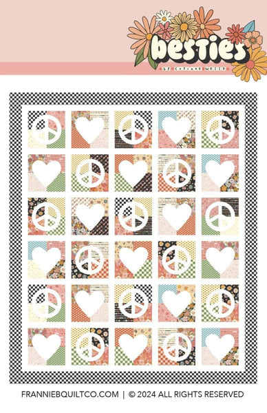 Image of the Peace and Love Quilt Pattern by Frannie B Quilting Co for Riley Blake Designs. Features peace signs and hearts on a quilt. 
Cute Little Fabric Shop