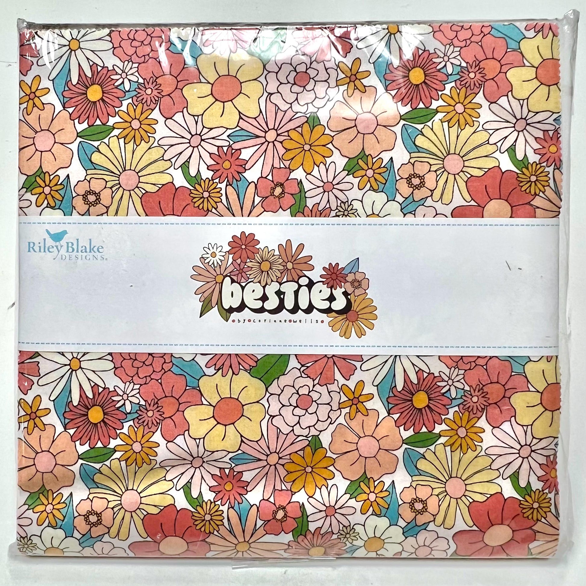 Image of the Besties 10 inch stacker by Corinne Wells for Riley Blake Designs. Features floral bright fabrics. 
Cute Little Fabric Shop