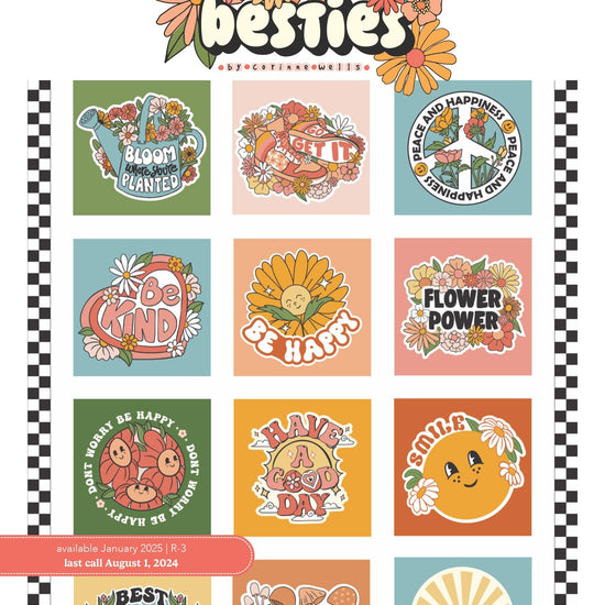 Image of the Besties Storyboard by Corinne Wells for Riley Blake Designs. Features floral bright fabrics. 
Cute Little Fabric Shop