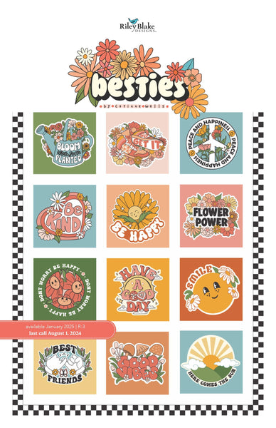 Image of the Besties Storyboard by Corinne Wells for Riley Blake Designs. Features floral bright fabrics. 
Cute Little Fabric Shop