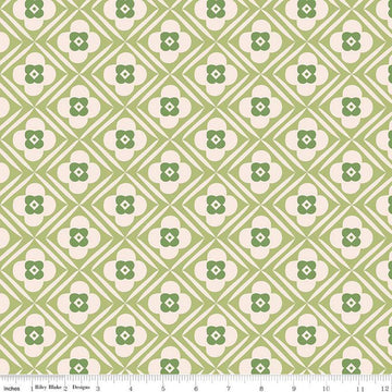 Image of the Bee Plaids Hugs Lettuce wide back quilting cotton fabric by Lori Holt for Riley Blake Designs. Features flowers on a green background. 
Cute Little Fabric Shop