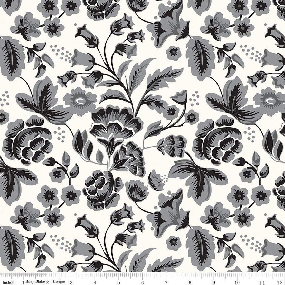 Image of the Wide Back Midnight Meadow Floral Cream quilting cotton fabric by My Minds Eye for Riley Blake Designs. Features floral fabrics on a cream background. 
Cute Little Fabric Shop