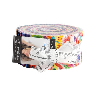 Image of the Flower Patches rolie polie by Amarilys Henderson for Riley Blake Designs. Features floral fabrics on many backgrounds. 
Cute Little Fabric Shop