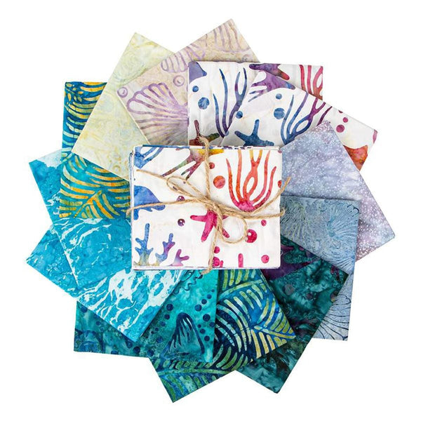 Image of the Expressions Batiks Toes in the Sand Fat Quarter Bundle A by Riley Blake Designs. Features ocean themed fabrics. 
Cute Little Fabric Shop