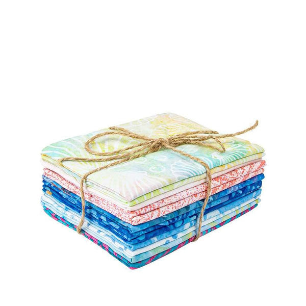 Image of the Expressions Batiks Toes in the Sand Fat Quarter Bundle C by Riley Blake Designs. Features ocean themed fabrics. 
Cute Little Fabric Shop