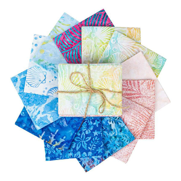 Image of the Expressions Batiks Toes in the Sand Fat Quarter Bundle C by Riley Blake Designs. Features ocean themed fabrics. 
Cute Little Fabric Shop