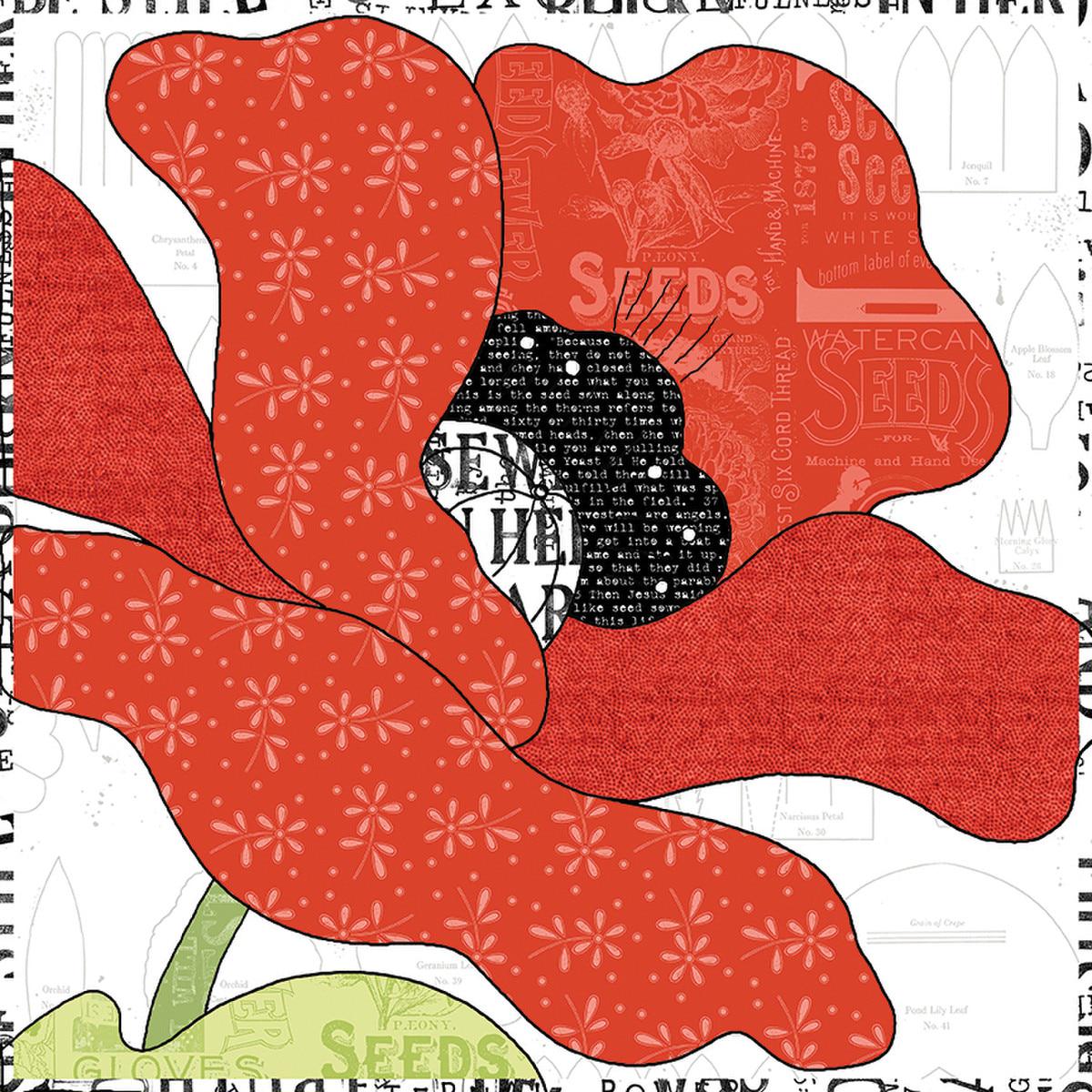 Image of the Poppy Pillow Pattern by J. Wecker Frisch for Riley Blake Designs. Features a flower on a quilt. 
Cute Little Fabric Shop