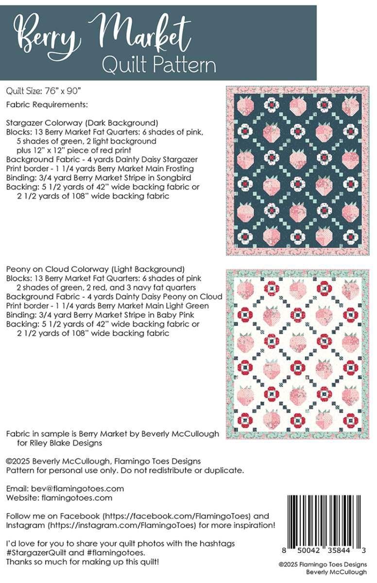 Image of the Berry Market quilt pattern by Beverly McCullough for Riley Blake Designs. Features strawberries on a quilt. 
Cute Little Fabric Shop