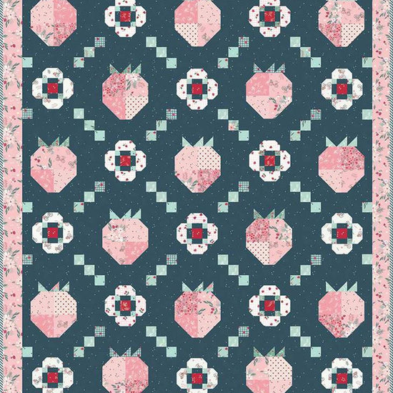 Image of the Berry Market quilt pattern by Beverly McCullough for Riley Blake Designs. Features strawberries on a quilt. 
Cute Little Fabric Shop