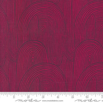 Image of the Things Above Wavy Pomegranate quilting cotton fabric by Fancy That Design House for Moda Fabrics. Features wavy lines on a pink background. Cute Little Fabric Shop
