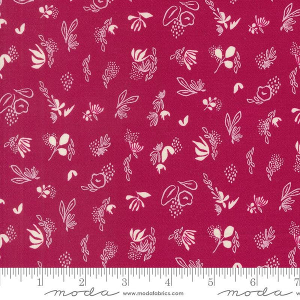 Image of the Things Above Sprinkles Pomegranate quilting cotton fabric by Fancy That Design House for Moda Fabrics. Features flowers on a pink background. Cute Little Fabric Shop