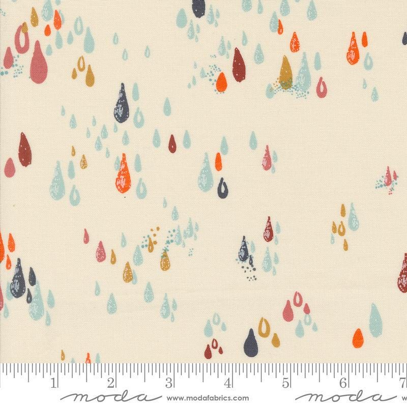 Image of the Things Above Drops Eggshell quilting cotton fabric by Fancy That Design House for Moda Fabrics. Features small drops on a cream background. Cute Little Fabric Shop