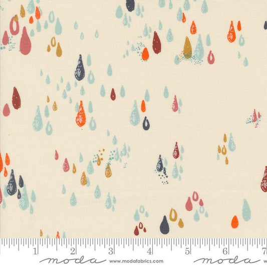 Image of the Things Above Drops Eggshell quilting cotton fabric by Fancy That Design House for Moda Fabrics. Features small drops on a cream background. Cute Little Fabric Shop