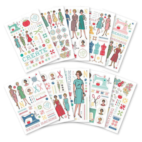 Image of the My Happy Place Sticker Set by Lori Holt for Riley Blake Designs. Features many stickers on papers. 
Cute Little Fabric Shop