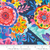 Image of the Flower Patches Floral Midnight quilting cotton fabric by Amarilys Henderson for Moda Fabrics. Features flowers on a blue background. Cute Little Fabric Shop
