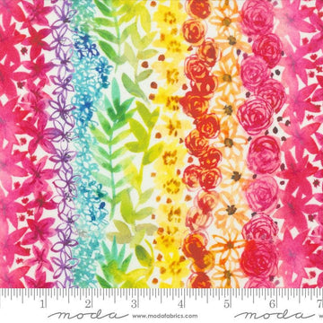 Image of the Flower Patches Rainbow Rainbow quilting cotton fabric by Amarilys Henderson for Moda Fabrics. Features flowers on a rainbow background. Cute Little Fabric Shop