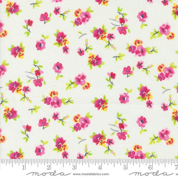 Image of the Flower Patches Vintage Cloud quilting cotton fabric by Amarilys Henderson for Moda Fabrics. Features flowers on a cream background. Cute Little Fabric Shop