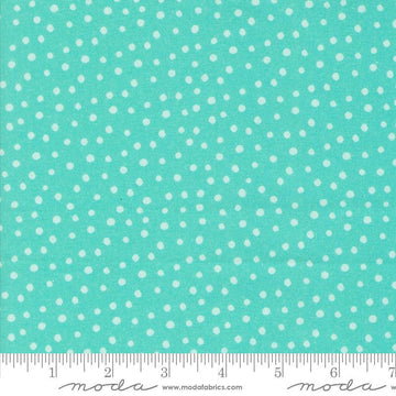 Image of the Flower Patches Dots Robin's Egg quilting cotton fabric by Amarilys Henderson for Moda Fabrics. Features dots on a blue background. Cute Little Fabric Shop