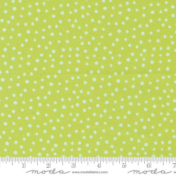 Image of the Flower Patches Dots Limeade quilting cotton fabric by Amarilys Henderson for Moda Fabrics. Features dots on a green background. Cute Little Fabric Shop