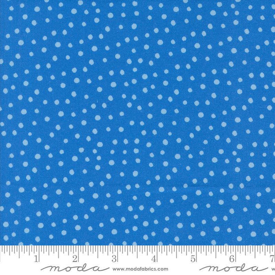 Image of the Flower Patches Dots Hydrangea quilting cotton fabric by Amarilys Henderson for Moda Fabrics. Features flowers on a blue background. Cute Little Fabric Shop
