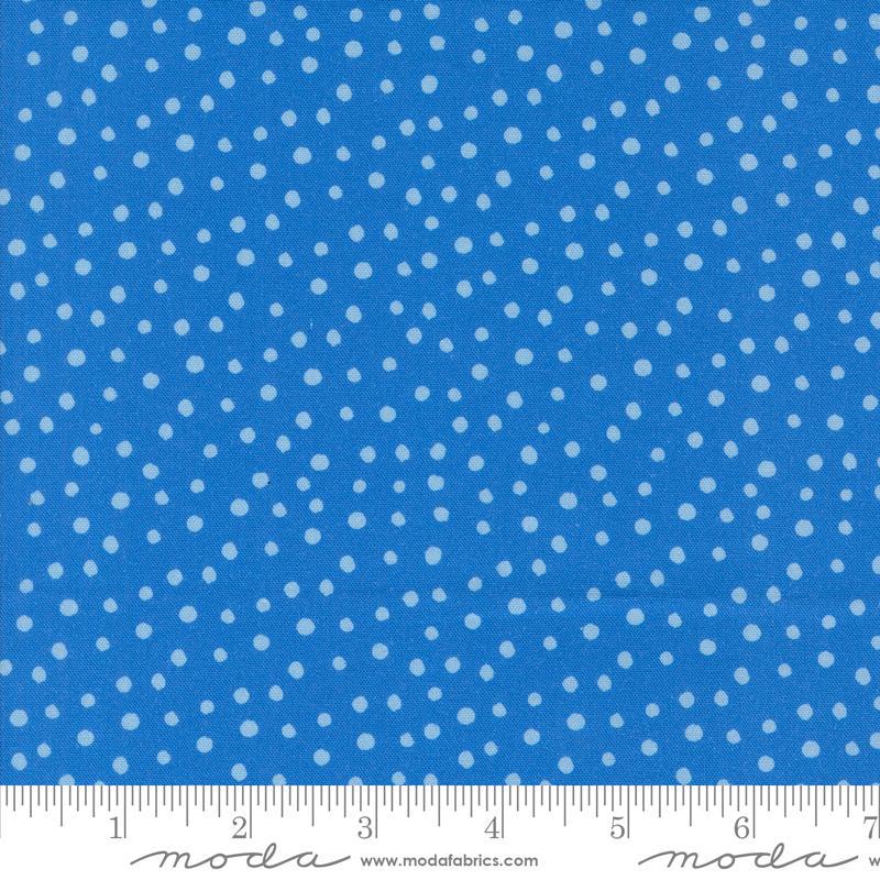 Image of the Flower Patches Dots Hydrangea quilting cotton fabric by Amarilys Henderson for Moda Fabrics. Features flowers on a blue background. Cute Little Fabric Shop