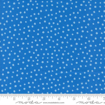 Image of the Flower Patches Dots Hydrangea quilting cotton fabric by Amarilys Henderson for Moda Fabrics. Features flowers on a blue background. Cute Little Fabric Shop